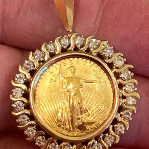 14 K Diamond Bezel Set American Eagle Coin 1995, 1/10Th